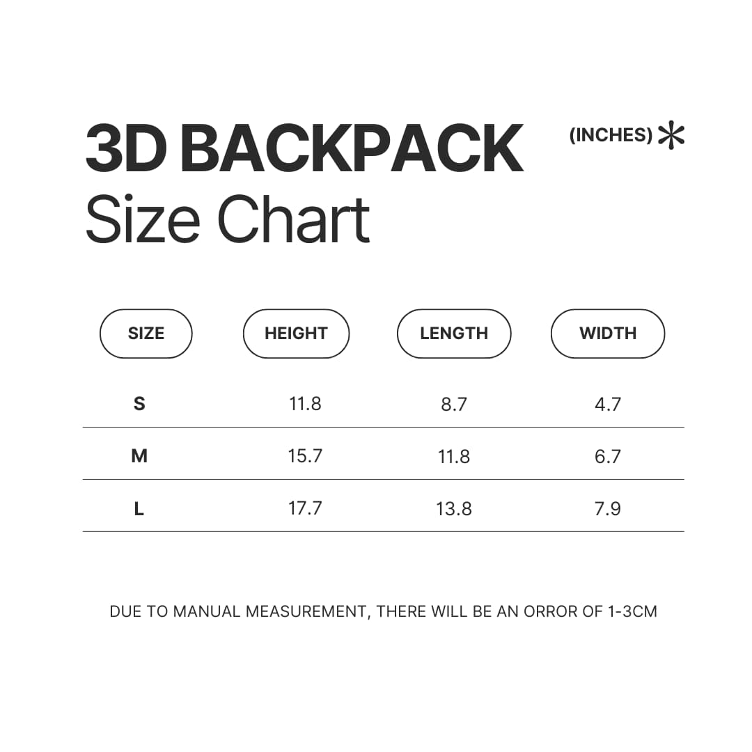 3D Backpack Size Chart - Ruby Gloom Merch