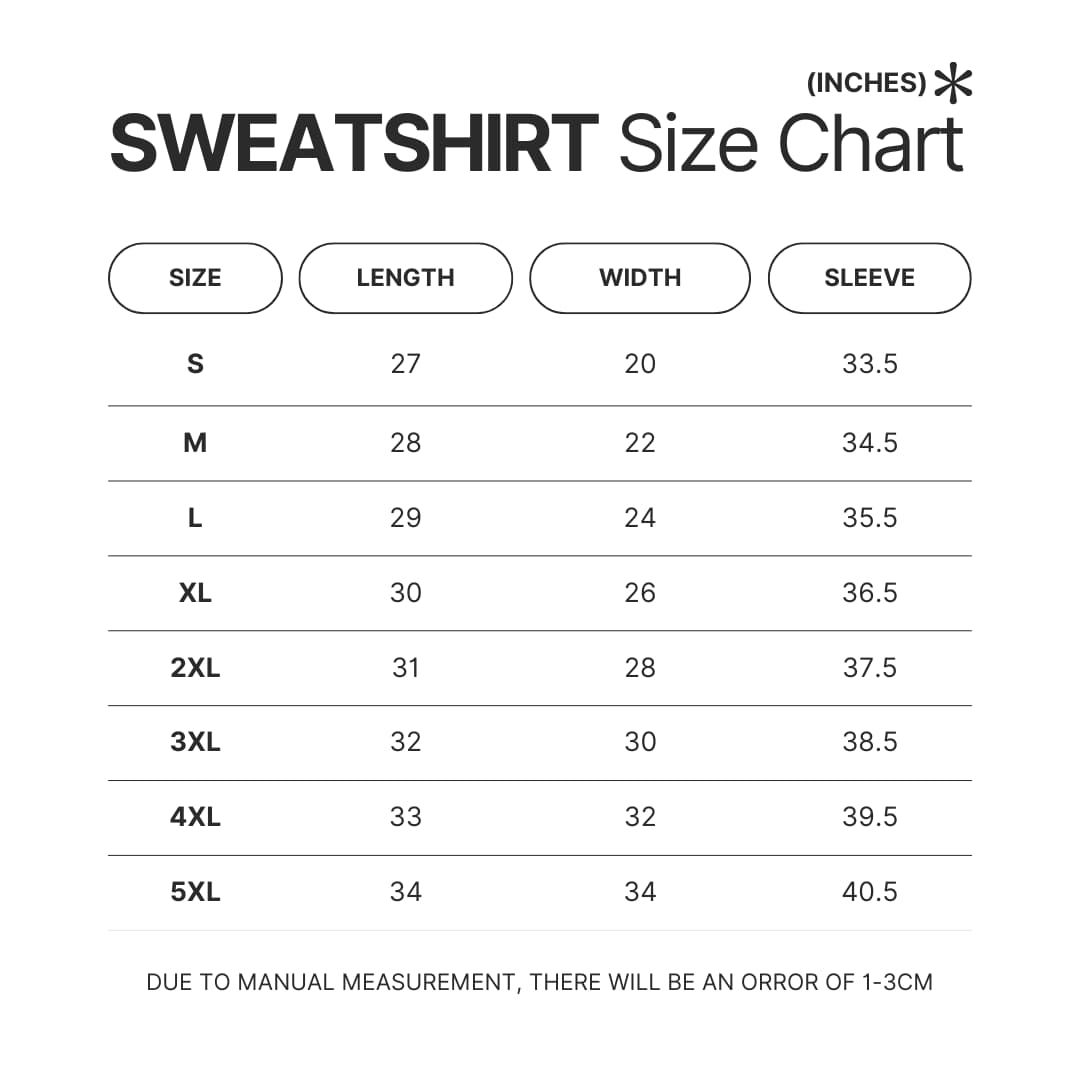 Sweatshirt Size Chart - Ruby Gloom Merch